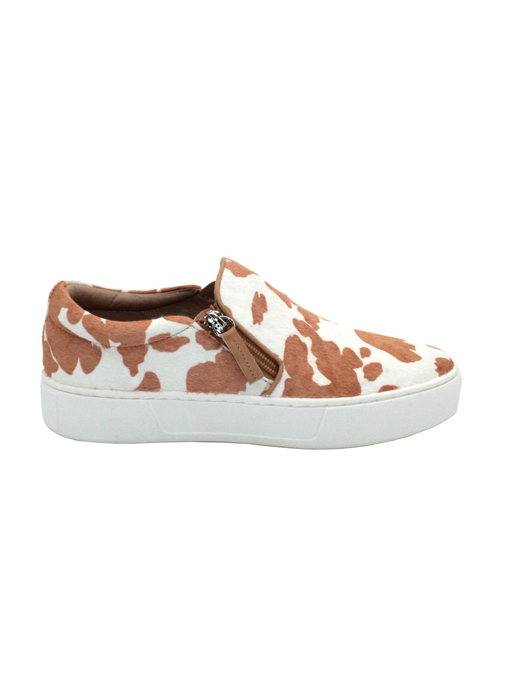 NIB- VERY VOLATILE LOS ANGELES Normande Cow-Print Slip-On Sneaker tan/white